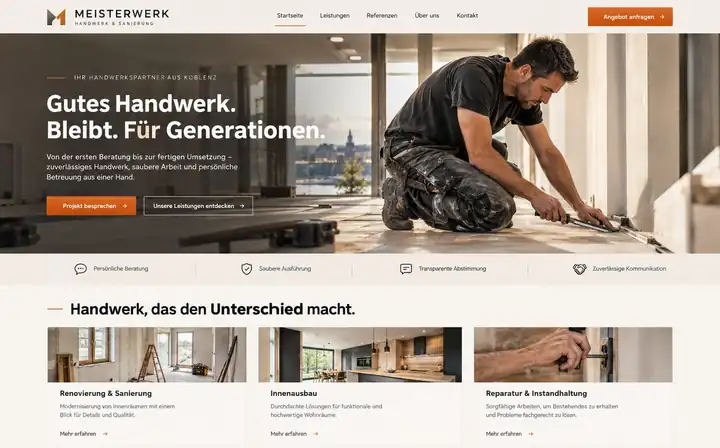 Illustratives Website-Beispiel für einen Handwerksbetrieb